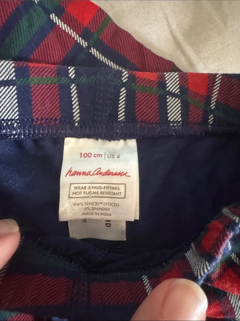 Hanna Andersson Navy, Red & Green Plaid Kids Pajama Set